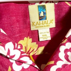 Kahala long-sleeved reverse-print red dress aloha shirt.